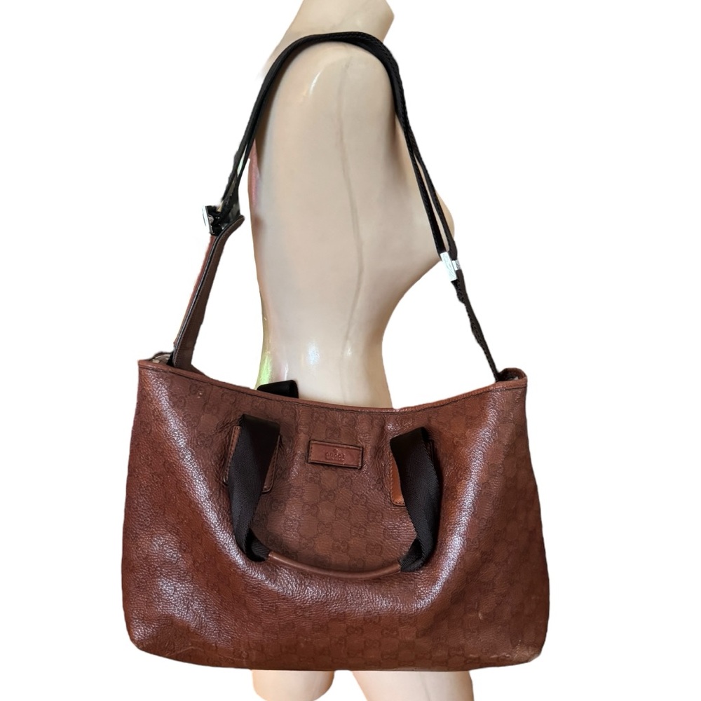 Gucci Brown Leather Travel Bag Tote Bag Messenger Bag - Picture 3 of 9